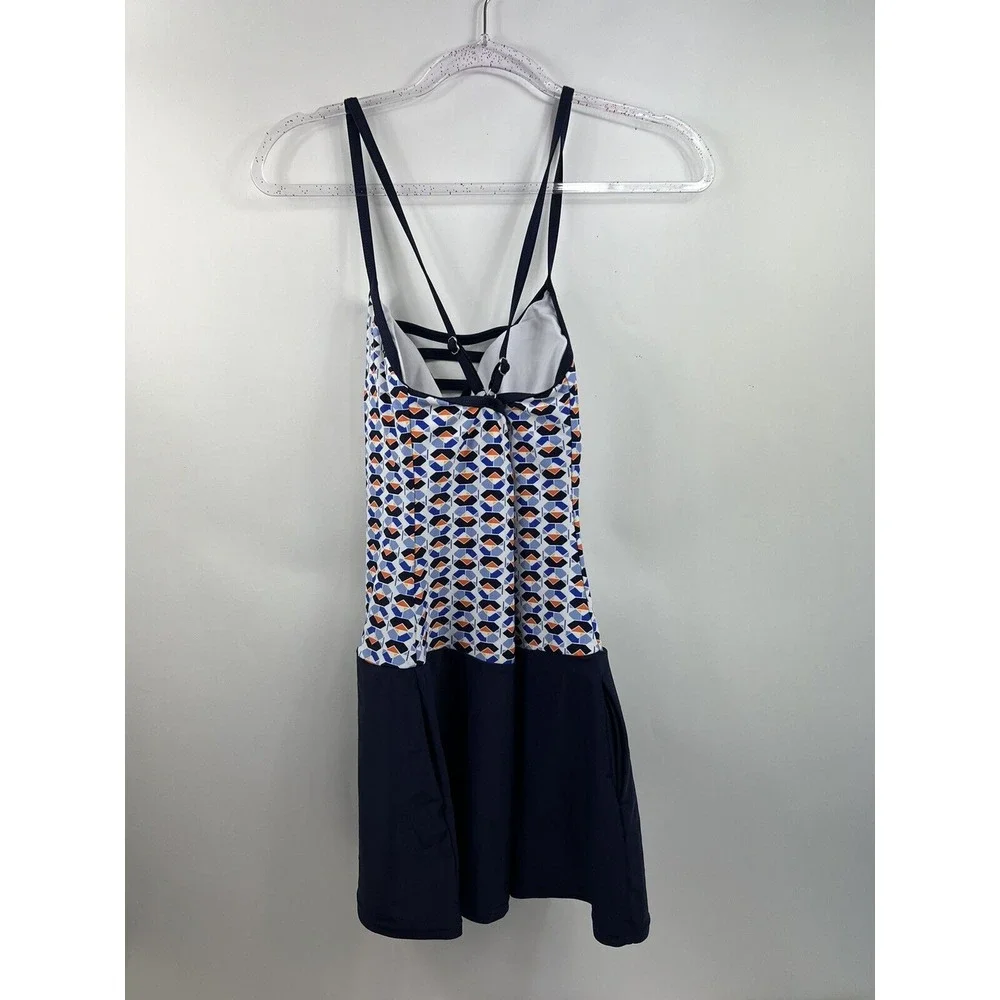 Nautica Swimsuit Dress One-Piece Women's Size M Blue Bottom Multi Top False Lace - Picture 2 of 6